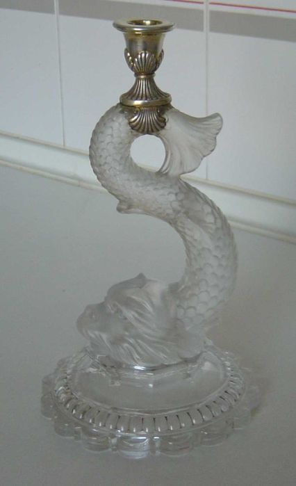 Início Séc XX: RARO Castiçal "Golfinho" em Baccarat e prata / marcado