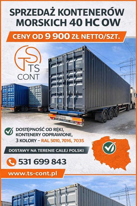 Kontener morski magazynowy budowlany 40 HC OW – One Way – TS-CONT
