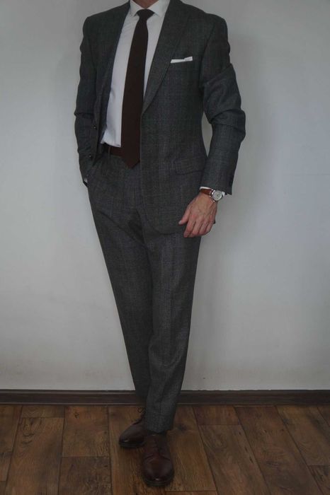 Garnitur męski Bytom szary grafit krata zignone 100% wełna elegancki 182/100/88