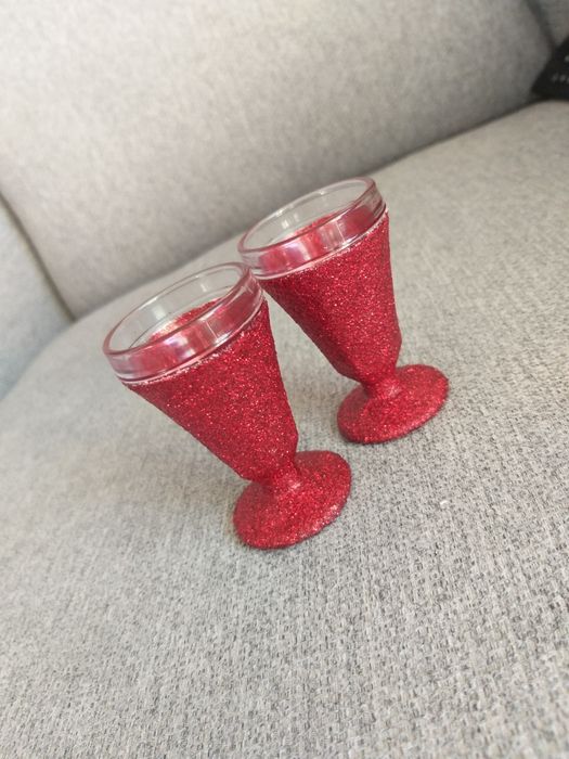 Kieliszki oszukane brokat bordo ślub 15ml