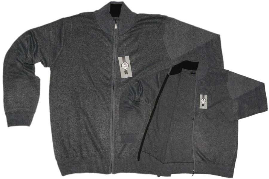 Rozpinany duży SWETER MĘSKI cienki 5XL szerokość 140 cm J.SZARY melanż