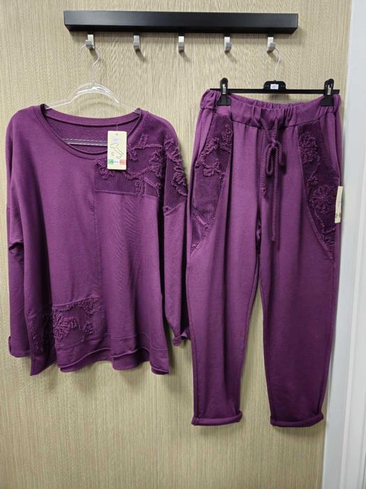 Komplet dresowy fiolet, śliwka Plus Size Italy bawełna !!!