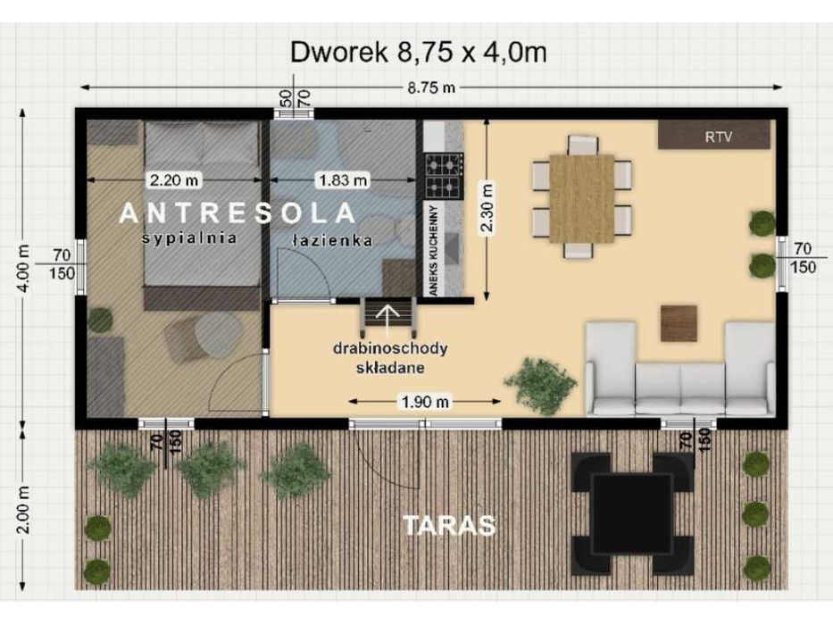 Domek drewniany , domek do 35m2, domek ogrodowy 5,10x4m
