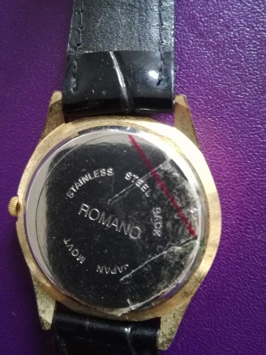 Relógio antigo Romano c/ a bracelete original preta em pele genuína