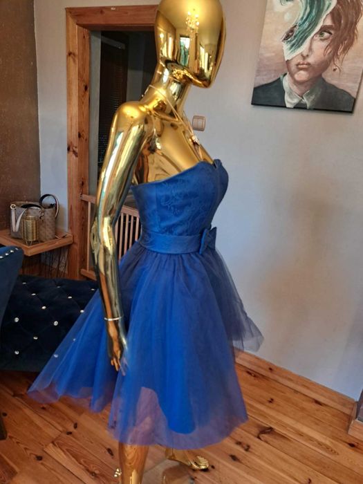 Sukienka gorsetowa PIN-UP granatowa, R34. Polski producent.