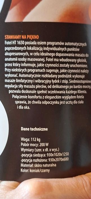 Fotel Human Touch  - 1650 do masażu rozkładany 8 programów