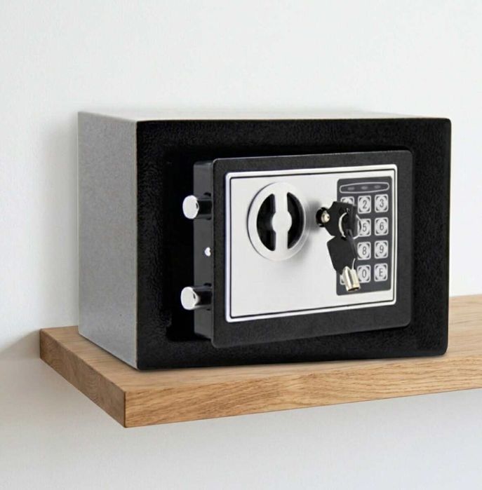 Sejf domowy elektryczny na pieniądze z pinem i kluczem nowy do domu