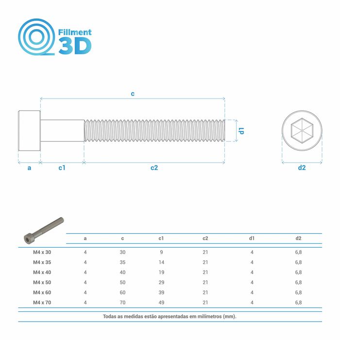 DIN 912 Parafuso sextavado interior, cabeça cilíndrica - Aço Inox A2