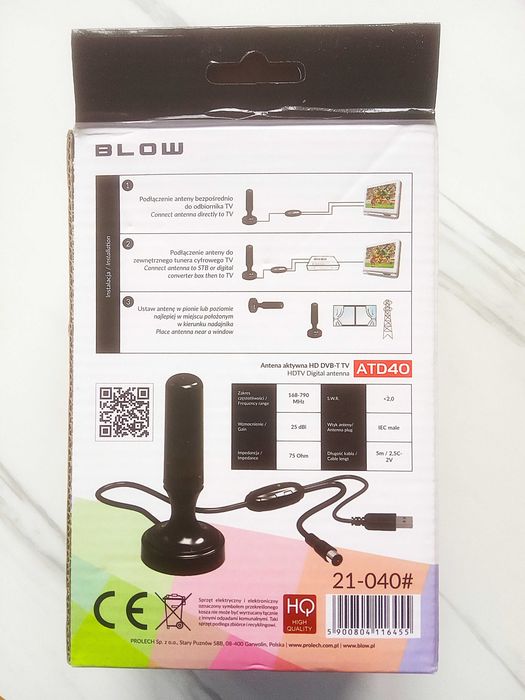 Antena Aktywna Pokojowa DVBT2 TV FHD 4K MUX-8 LTE ATD40.
