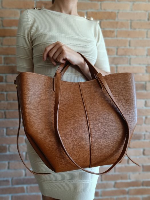 Torebka włoska skóra naturalna na ramię i do ręki brązowa