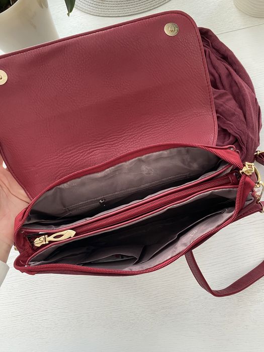 Сумка бордова марсала + шарф в колір