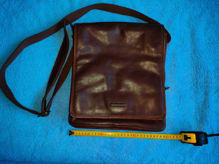 Чоловіча вінтажна шкіряна сумка/месенджер KATANA (Франція) "Brown Dennis Leather Bag", 30 x 34 x 6 см., ідеальний стан