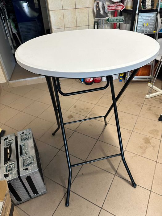 Stolik barowy koktajlowy składany biały Ø80 cm, wys. 110 cm