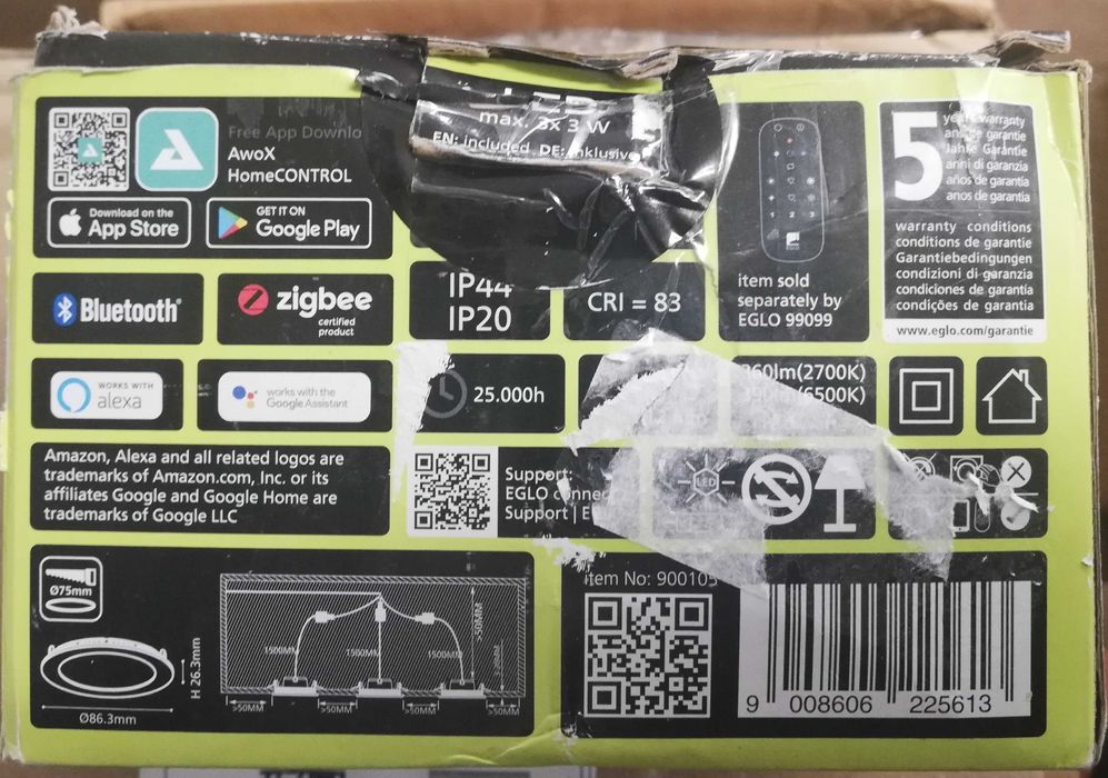 EGLO FUEVA-Z, trzy lampy do zabudowy wpuszczane pracjące z Philips Hue