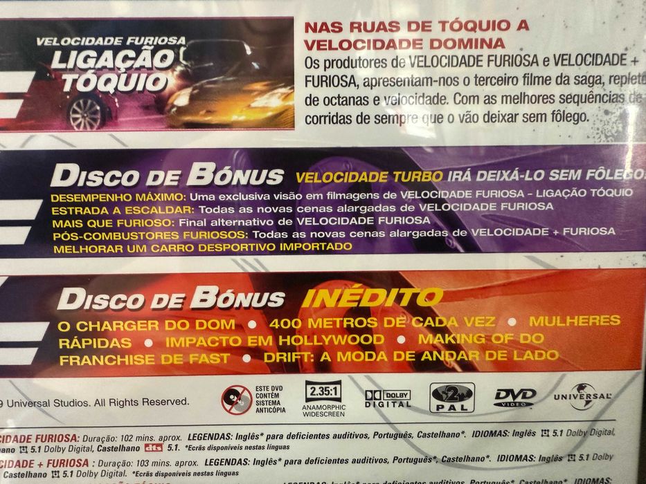 The Fast and the Furious - Velocidade Furiosa I, II & 3 + 2 Dvds Bonus