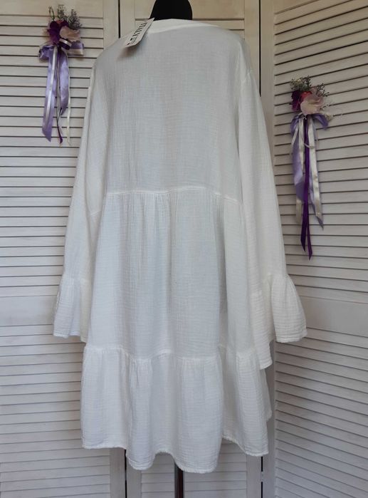 Платье мини, туника из муслина, оверсайз италия