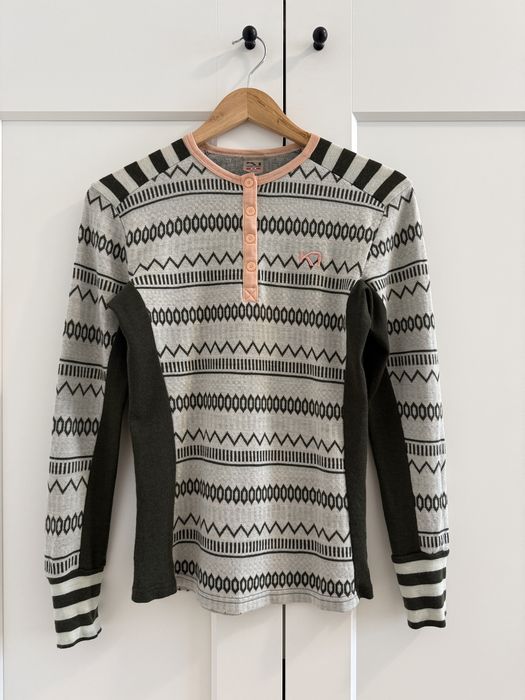 Zielono-szara bluzka termoaktywna guziki z wełny merino Kari Traa S 36