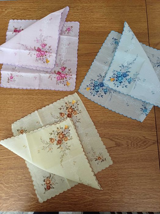 Śliczne nowe bawełniane chusteczki PRL 6 sztuk