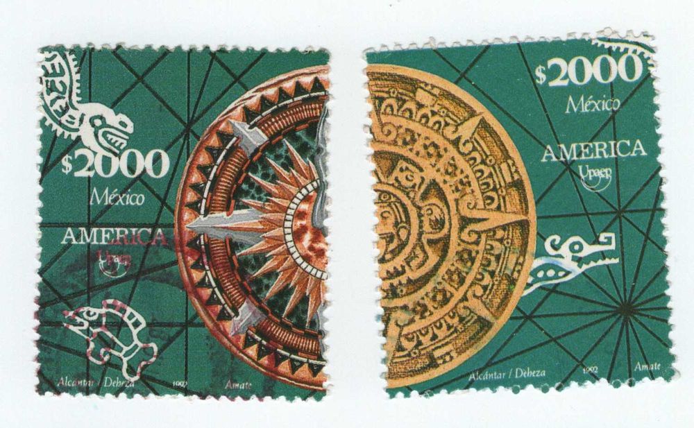 Znaczki Meksyk 1992 - Ameryka - Odkrycie Ameryki - Kalendarz Aztecki