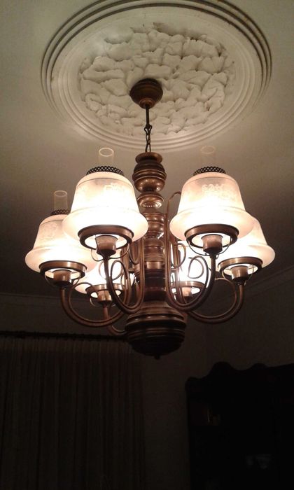 Candeeiro de tecto de 6 globos, em bronze - vintage