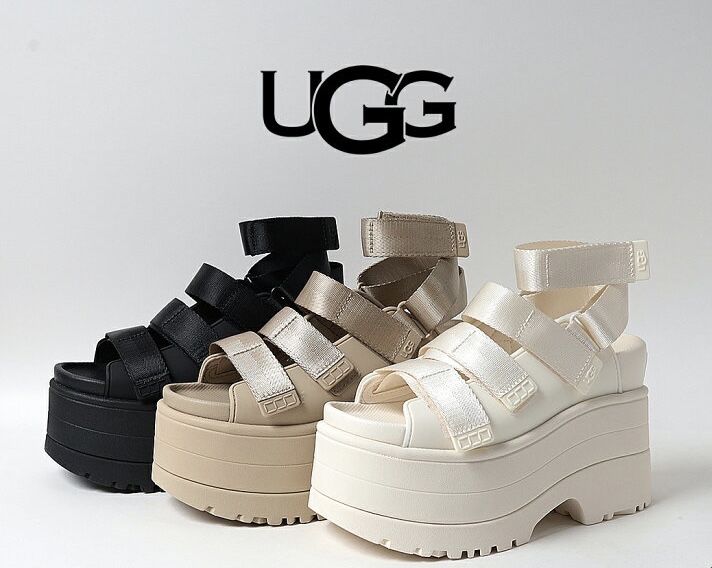 Хіт!! Оригінальні Сандалі UGG goldenrise босоніжки на високій підошві чорні білі молочні