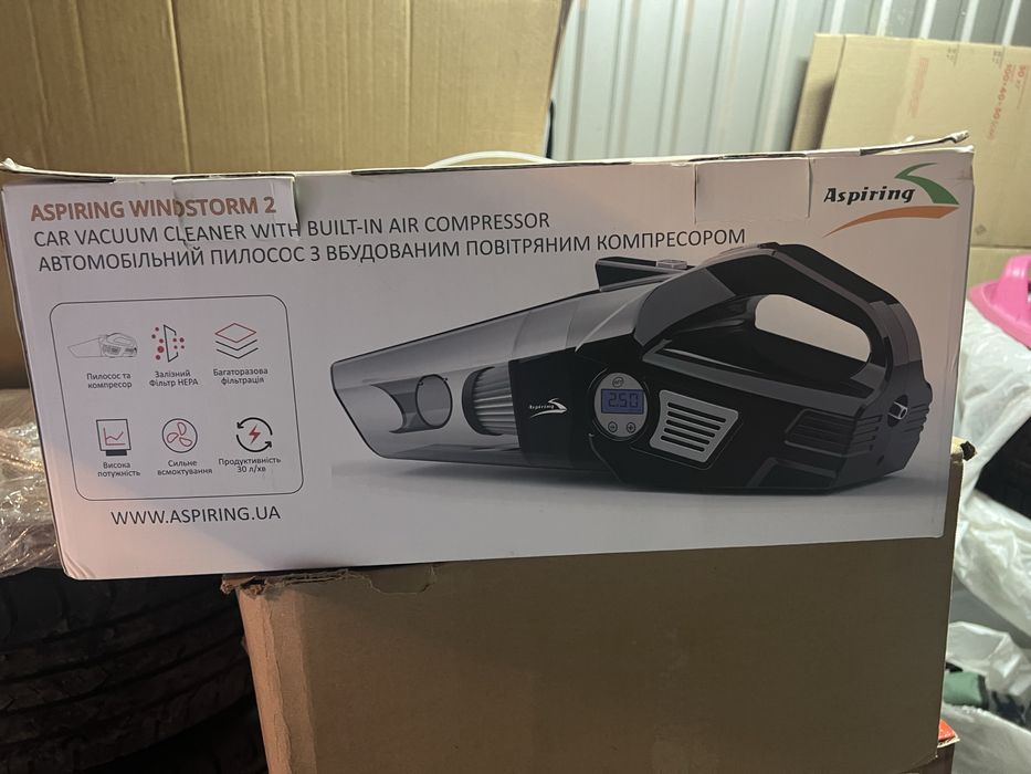 Авто пилосос + компресор Aspring Windstorm 2 стан нового, авто пылесос