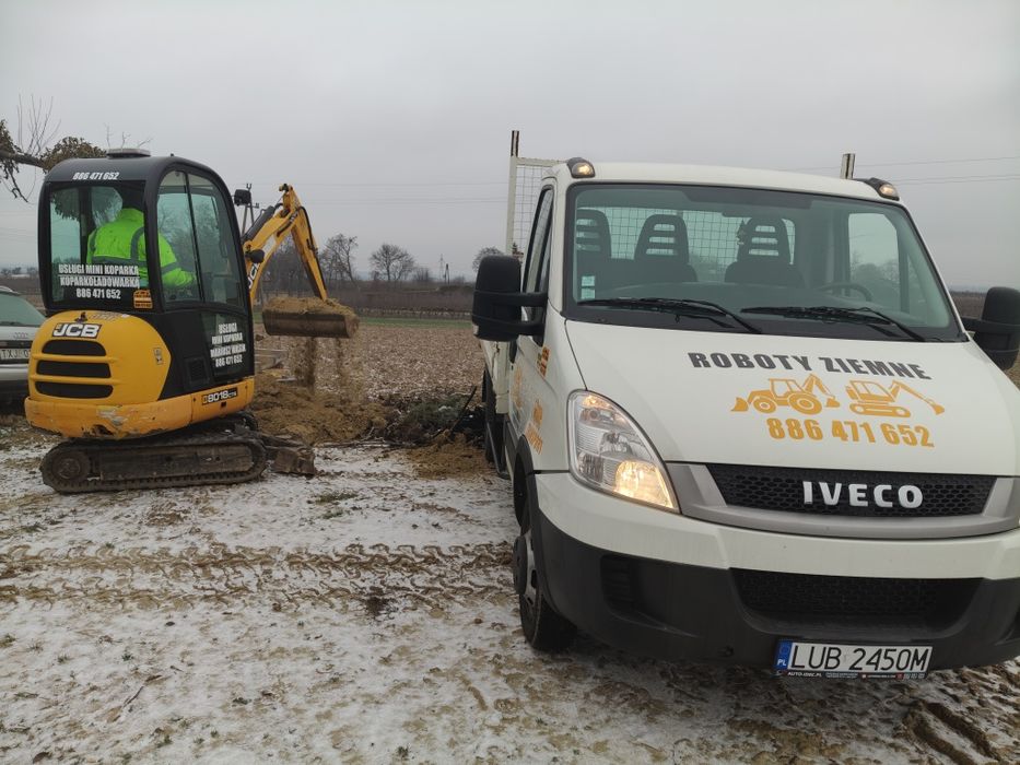 Usługi Koparkoładowarką, Minikoparką, Prace ziemne, Transport wywrotką