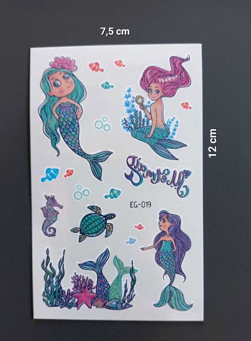Tatuaże brokatowe SYRENKI 6 arkuszy!