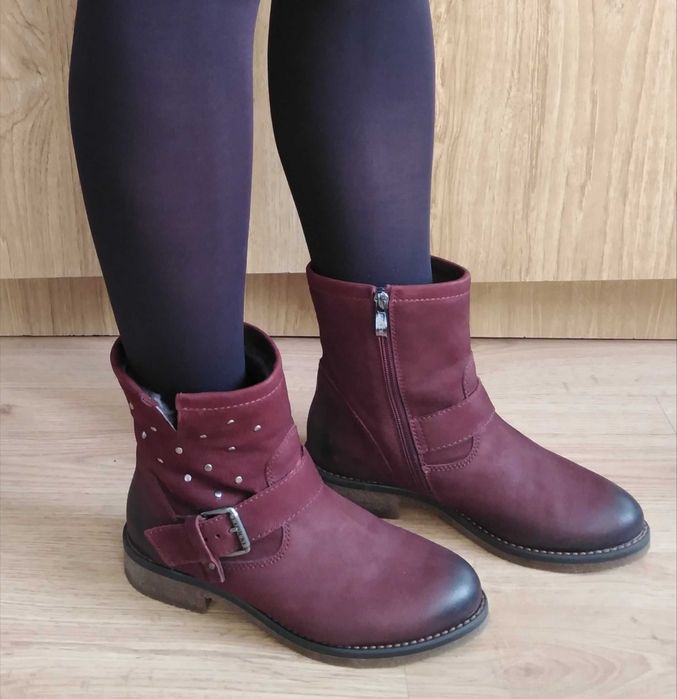 LASOCKI NOWE bordowe botki kozaki zimowe ćwieki skóra skórzane 36 23cm