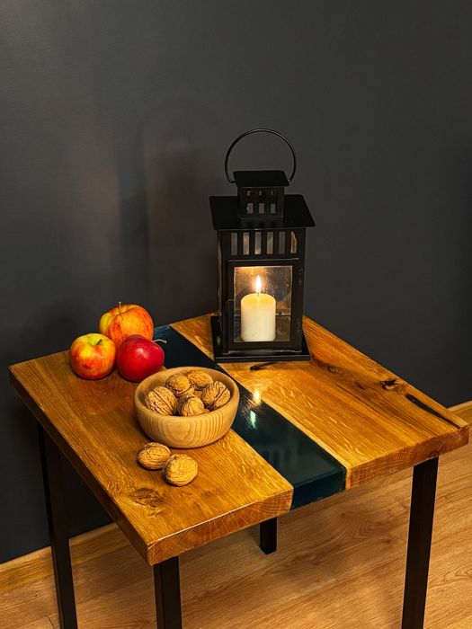 Stolik kawowy z żywicą epoksydową • Dębowy • Handmade