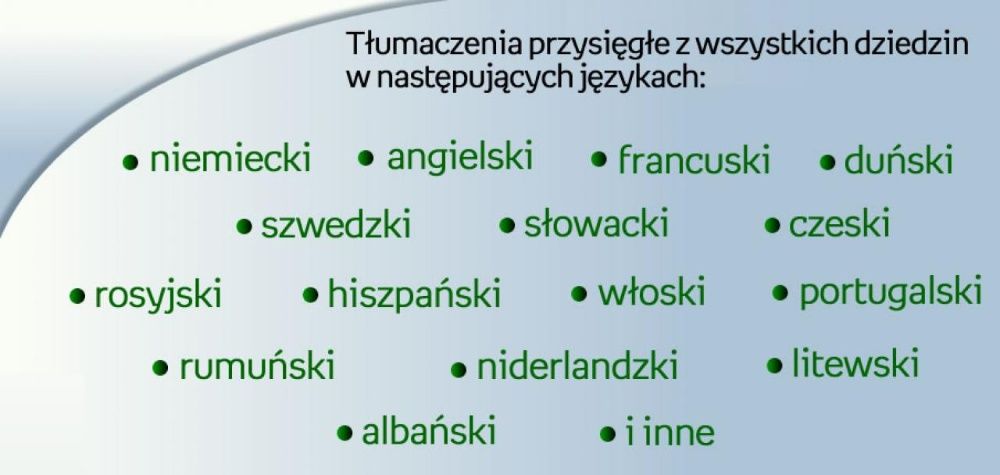 Angielski * Niemiecki * Duński * Norw * Szwedzki *Tłumaczenia przys