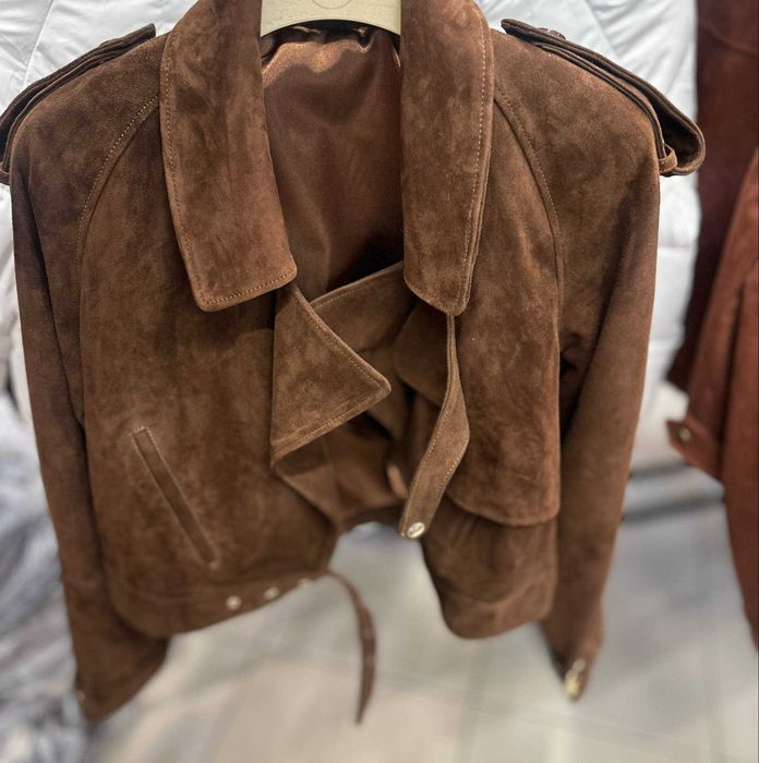 Kurtka stylowa skórzana ramoneska zamsz naturalny