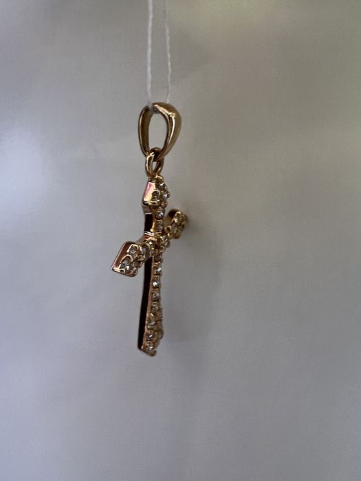 Золотой крестик с бриллиантами 0,19ct красное золото 585 проба