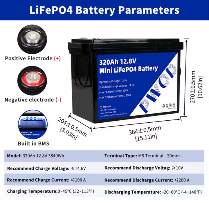 Акумулятор LiFePO4 12,8V  320Ah 4kwt з BMS в наличии