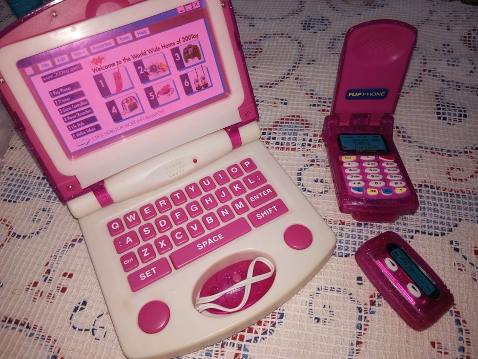 Set brinquedos faz de conta: portátil, bip e telemóvel - rosa glitter