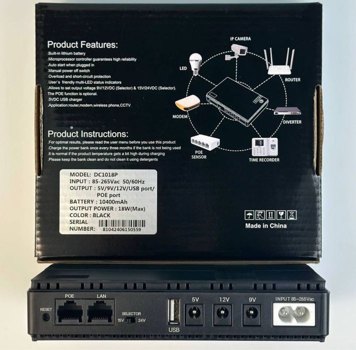 Джерело безперебійного живлення (ДБЖ) Mini UPS DC-1018P 10400mAh