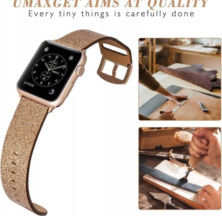 Pasek skórzany złoty do apple watch 42/44mm