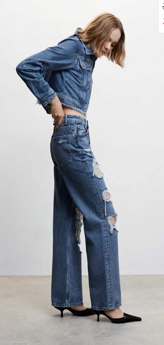 Рвані прямі джинси з високою посадкою mango