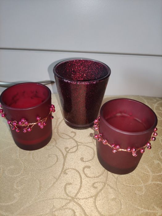 Набір підсвічників бордові новорічні декор