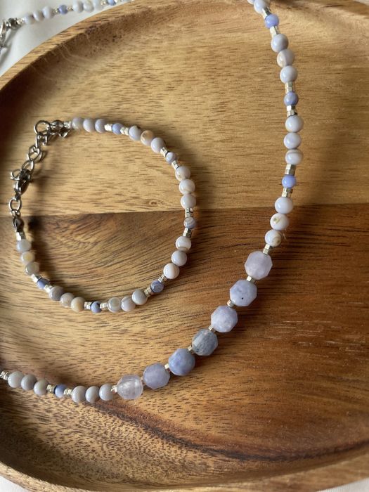 Zestaw naszyjnik i bransoletka z kamieni naturalnych - turmalin, masa