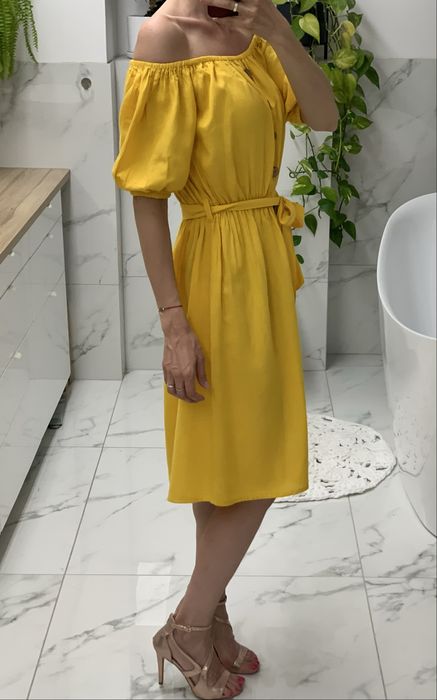 Sukienka zolta boho na lato upaly len bawelna hiszpanka top secret 34