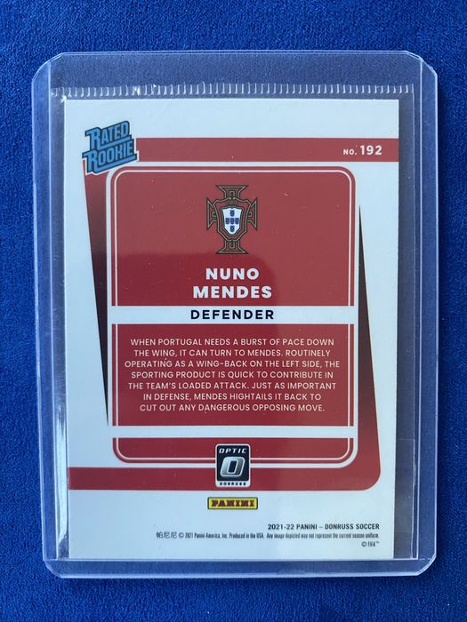 Carta Nuno Mendes Rated Rookie 2021/22 Road to Fifa World Cup Qatar