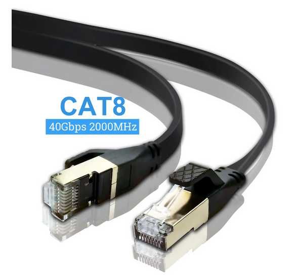 Kabel Lan RJ 45  płaski czarny CAT8. 5m.