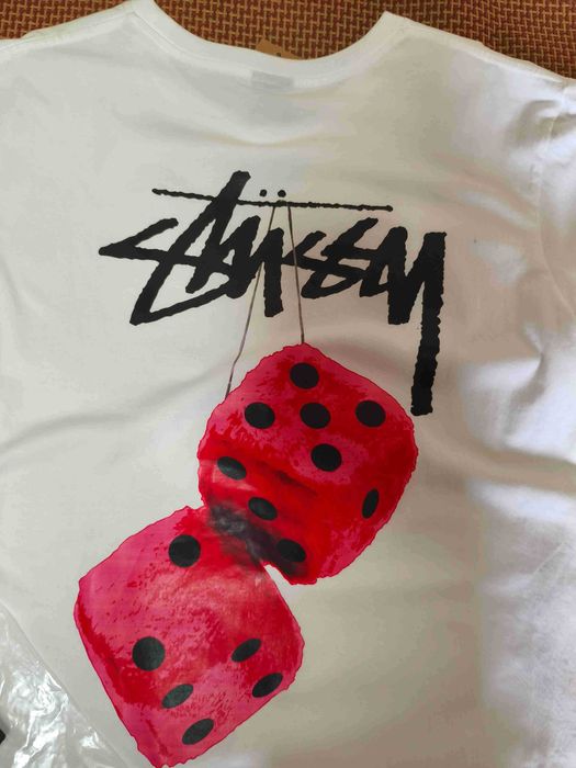 Stussy，Męska biała koszulka z nadrukiem letnim, rozmiar M