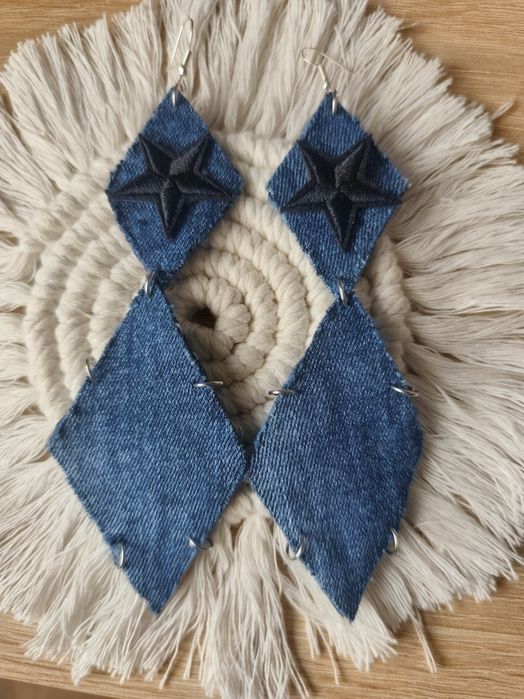 Kolczyki geometryczne dżins rękodzieło diy