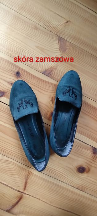 Skórzane loafersy, mokasyny, lordsy ciemna zieleń rozm. 37