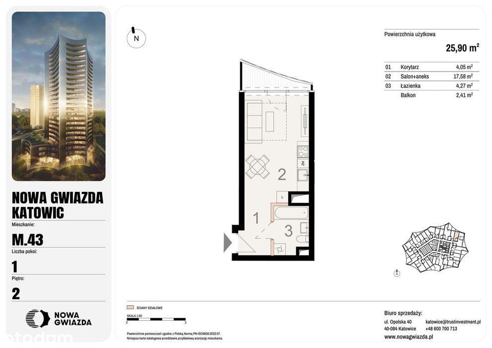 1-pokojowe mieszkanie 25m2 + balkon