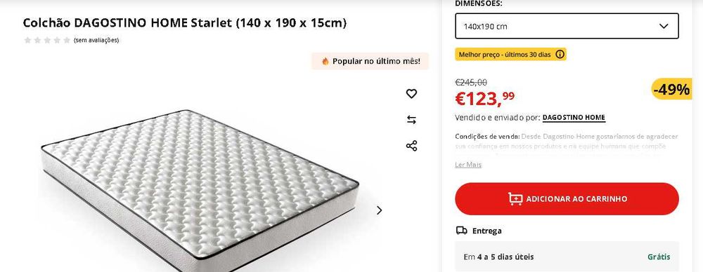 [SEMI-NOVO LOUROSA - S.M.FEIRA] Colchão Casal 140 x 190 x 15 cm