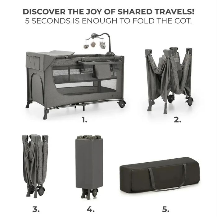 Ліжко-манеж з пеленатором Kinderkraft Joy 2 Dark Grey