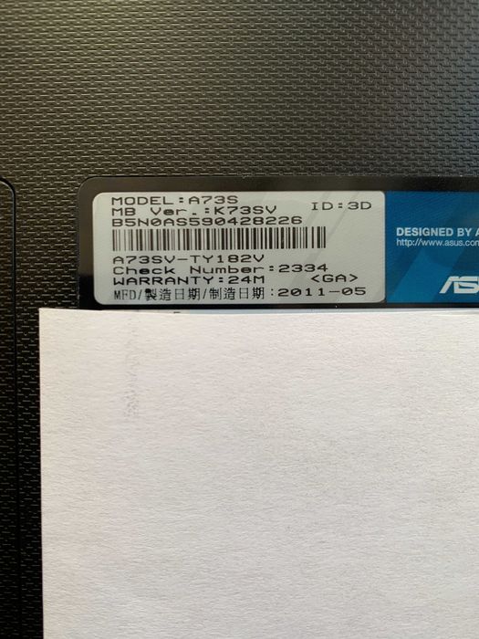 Laptop 17,3" Asus A73S Windows 7